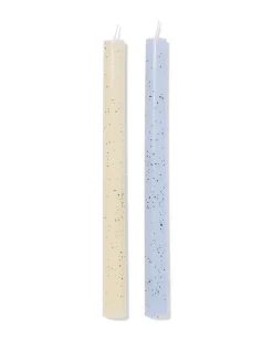 dinerkaarsen ⌀2.2x25cm spikkel ivoor-lichtblauw - 2 stuks