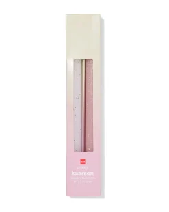 dinerkaarsen ⌀2.2x25cm spikkel groen-roze - 2 stuks
