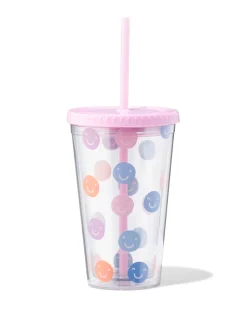 drinkbeker met rietje 450ml gezichtjes