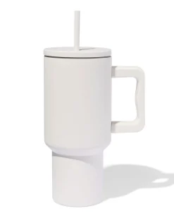 drinkbeker met rietje 900ml rvs beige