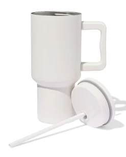 drinkbeker met rietje 900ml rvs beige