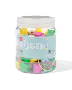 emmer houten kralen met rijgkoord - 70 stuks
