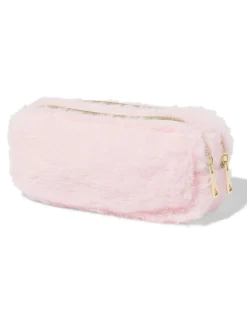 etui dubbele rits fluffy roze