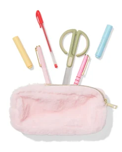 etui dubbele rits fluffy roze
