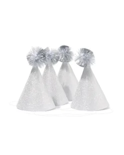feesthoedjes pompon zilver - 4 stuks