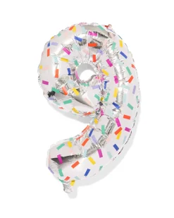 folieballon cijfer 9 60cm confetti