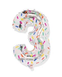 folieballon cijfer 3 60cm confetti
