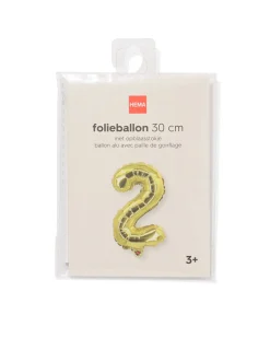 folieballon cijfer 2 30cm goud