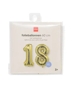 folieballon getal 18 60cm goud