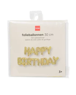 folieballon happy birthday 30cm goud