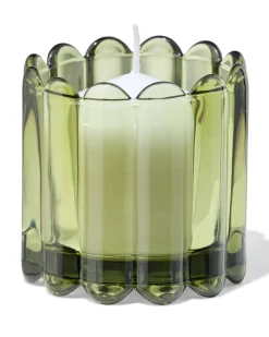 glas voor geurkaars ⌀8x8cm ribbel donkergroen