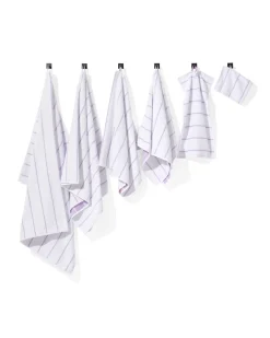 handdoek 60x110 zware kwaliteit wit met lila streep