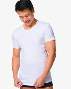 heren ondershirt slim fit o-hals naadloos - 2 stuks wit
