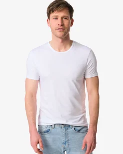heren ondershirt slim fit o-hals naadloos - 2 stuks wit