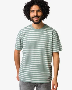 heren T-shirt Elias relaxed fit strepen lichtgroen