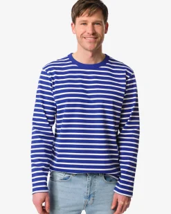 heren T-shirt Loek jersey strepen felblauw