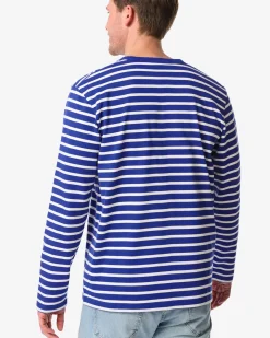 heren T-shirt Loek jersey strepen felblauw