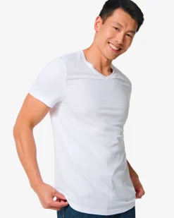 heren t-shirt regular fit v-hals - 2 stuks wit