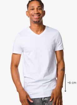 heren t-shirt regular fit v-hals extra lang - 2 stuks wit