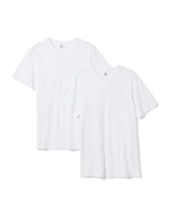 heren t-shirt regular fit v-hals extra lang - 2 stuks wit