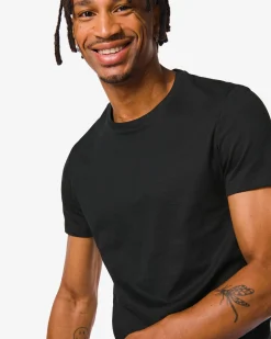 heren t-shirt regular fit o-hals - 2 stuks zwart