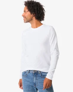 heren T-shirts lange mouw slimfit o-hals - 2 stuks wit
