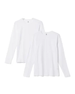 heren T-shirts lange mouw slimfit o-hals - 2 stuks wit
