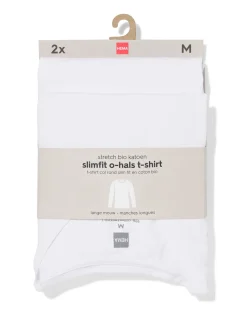 heren T-shirts lange mouw slimfit o-hals - 2 stuks wit