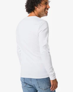 heren T-shirts lange mouw slimfit o-hals - 2 stuks wit
