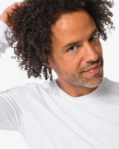 heren T-shirts lange mouw slimfit o-hals - 2 stuks wit
