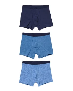 herenboxers bloemen - 3 stuks middenblauw