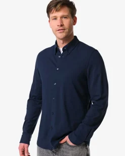 herenoverhemd Billy piqué donkerblauw