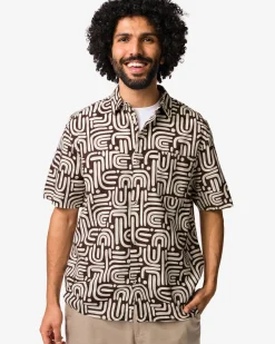 herenoverhemd Lenny print donkerbruin