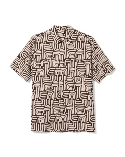 herenoverhemd Lenny print donkerbruin