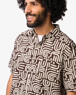 herenoverhemd Lenny print donkerbruin