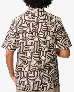 herenoverhemd Lenny print donkerbruin