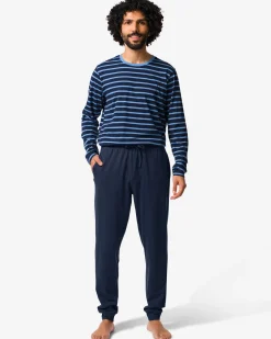 herenpyjama Jesse jersey strepen donkerblauw