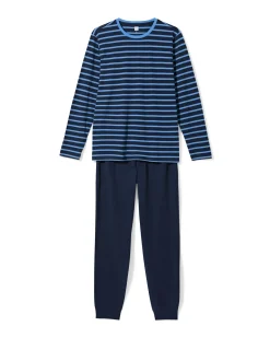 herenpyjama Jesse jersey strepen donkerblauw