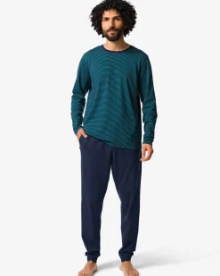 herenpyjama Jesse jersey strepen donkerblauw