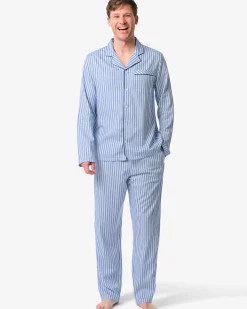 herenpyjama Palle poplin strepen middenblauw