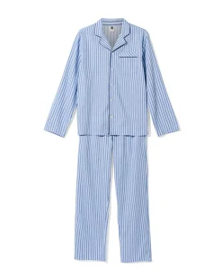 herenpyjama Palle poplin strepen middenblauw