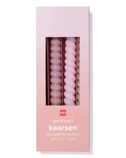 huishoudkaarsen ⌀2.2x25cm draai roze - 4 stuks
