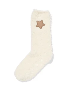 huissokken maat 36-41 fluffy ster crème