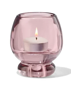 2-in-1 kandelaar 8.5x10cm glas transparant roze