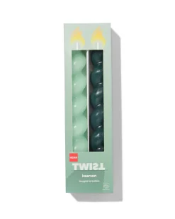 kaarsen gedraaid kort groen 2 stuks