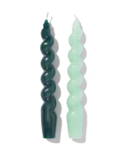 kaarsen gedraaid kort groen 2 stuks