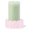 kaarsonderzetter ⌀10x4.5cm glas ribbel roze
