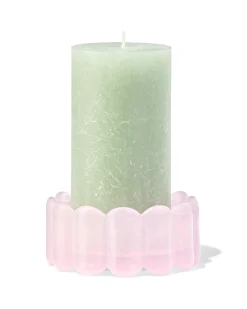 kaarsonderzetter ⌀10x4.5cm glas ribbel roze