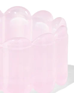 kaarsonderzetter ⌀10x4.5cm glas ribbel roze