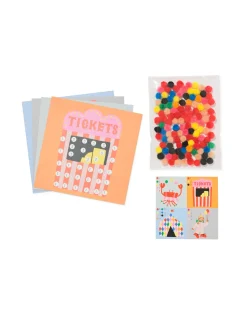 kaartjes versieren met pompoms circus